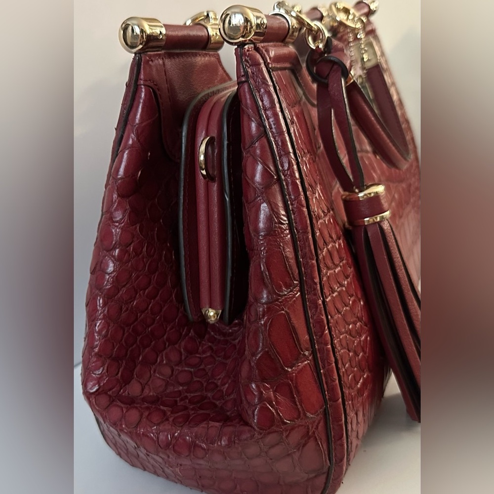 Coach Maroon Croc-Embossed Shoulder Bag - Picture 2 of 5